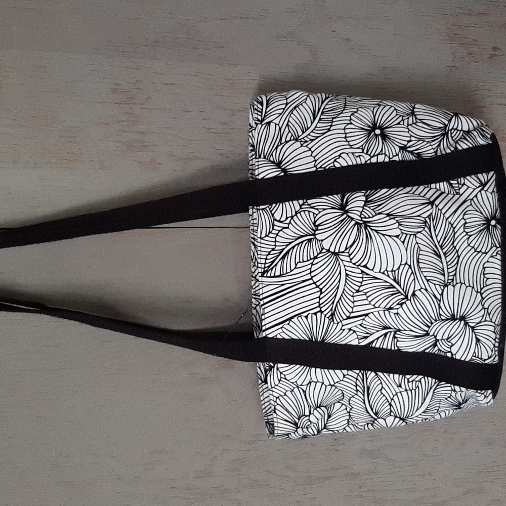 Thirty One Shoulder Bag, Polyurethane Outer, Black Canvas Trim, White  -Black